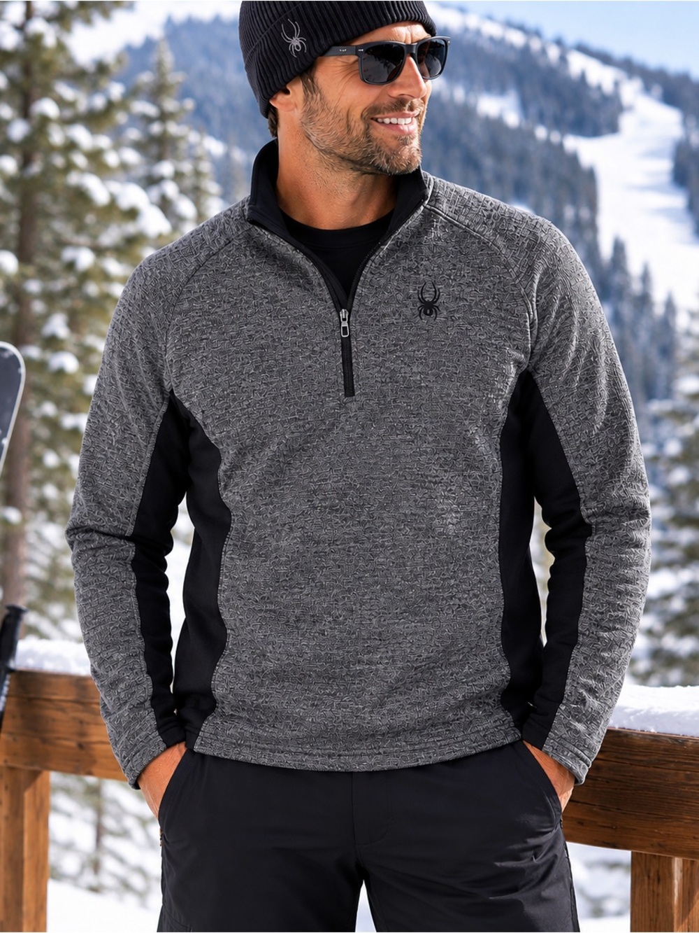 Spyder Men’s Gray Black 1/4 Zip Performance Pullover Size L